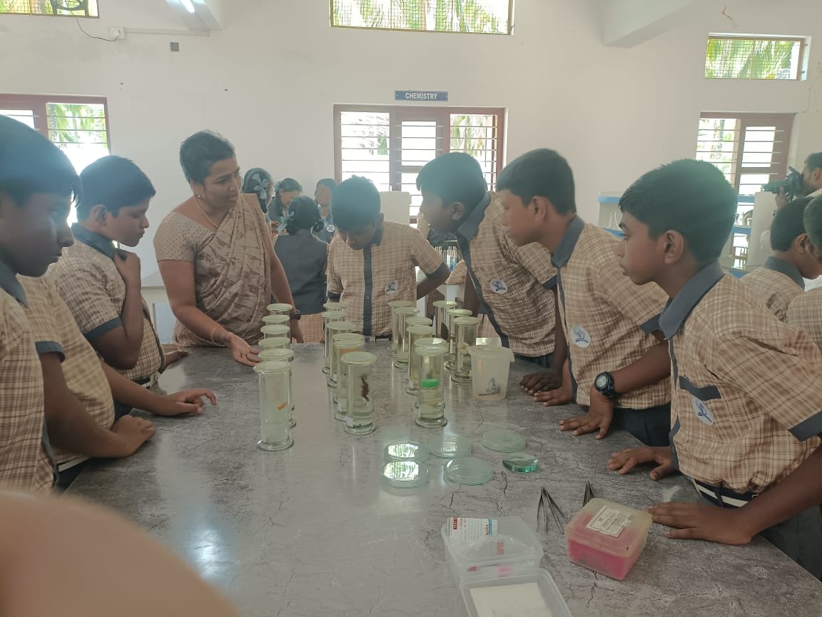 Science teacher assisting student